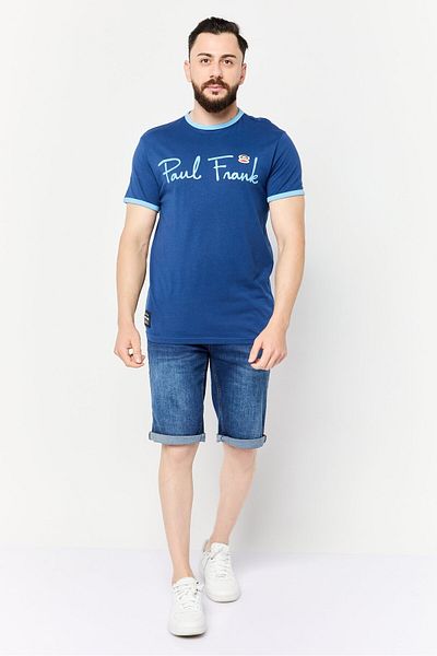 PAUL FRANK Men Regular Fit Crew Neck Short Sleeves Brand Logo T-shirt, Blue
