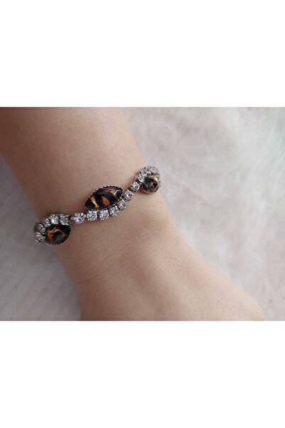 Avcıoğlu Aksesuar اسوارة نسائية مرصعة بالزركون وحجر اكريليك ملون مطلية بالفضة