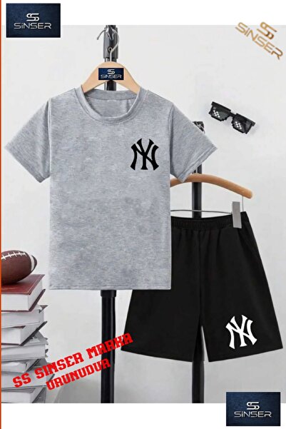 SS SİNSER Kids Ny Sade Logo Custom Printed Crew Neck T-Shirt - Shorts Set
