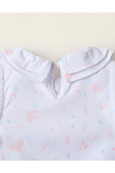 Ziddy Overall with Ruffles and Motif for Newborn Girls 'Stripes', White