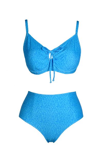 Endeep Women's Underwire Push up Plus Size Blue High Waist Bikini Set