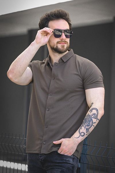 Oksit Ανδρικό κοντομάνικο πουκάμισο Vitto Otoban Fabric Slim Lycra