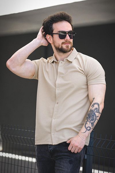 Oksit Ανδρικό κοντομάνικο πουκάμισο Vitto Otoban Fabric Slim Lycra