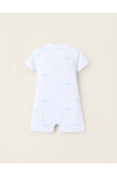 Ziddy Romper Pyjamas with Motif for Baby Boys 'Whales', White