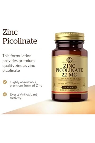 Solgar Solgar Zinc Picolinate 22 mg, 100 Tablets