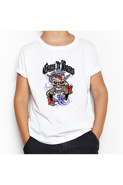 Z zepplin Tricou alb pentru copii Guns N Roses Skull and Gun