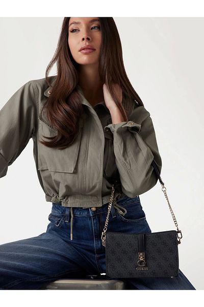 Guess Zamira Top Zip Shoulder Bag Women Anthracite Shoulder Bag Hwsg9629180-Clo