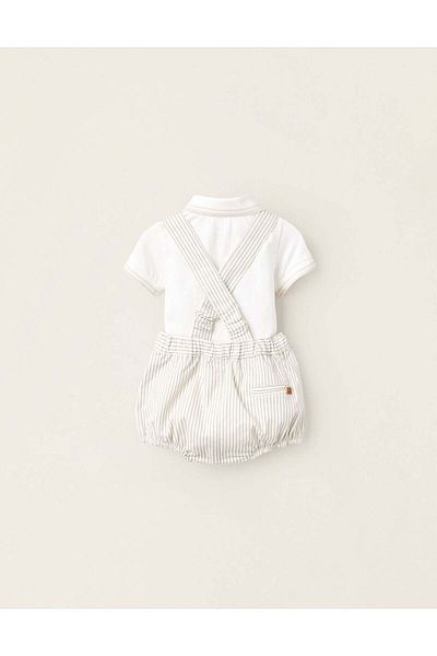 Ziddy Bodysuit + Jumpsuit with Removable Straps for Newborns, White/Beige
