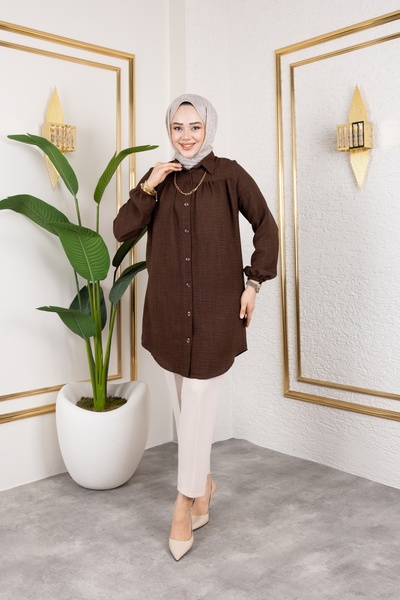 Nevayla Moda Τουνίκ με συσπειρωμένο μπροστινό μέρος και ελαστικό στον αστράγαλο - Bitter Brown / Ü104