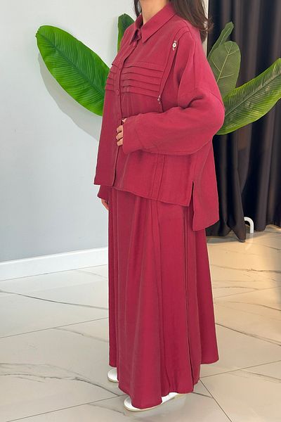 Ceremony Pile Detailed Skirted Pasion Suit 5908 Red
