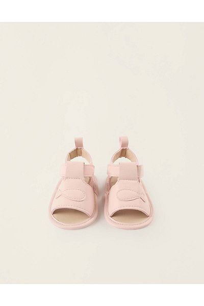 Ziddy Sandals with Embossed Fish for Newborn Girls, Pink