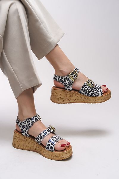 Riccon Mylreene Women's Sandal - Black Patent Leather Leopard Model 0012260