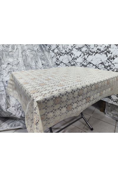 Seron Luxury Daisy Pattern Clear Pvc Tablecloth White Backdrop with Orange Detailed Flowers
