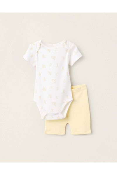 Ziddy Bodysuit + Cotton Bloomers for Baby Girls 'Giraffes', White/Yellow