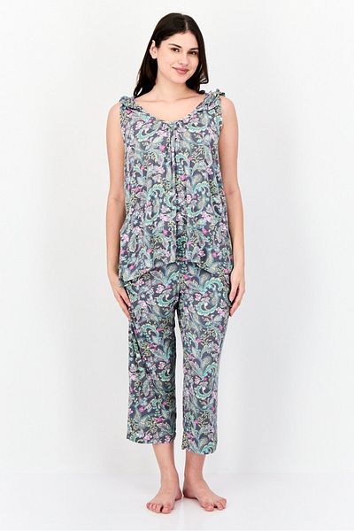 Ellen Tracy Women 2pcs Paisley Pattern Sleepwear Set, Multicolor