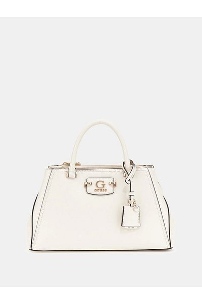 Guess Nastra Society Satchel Women's White Handbag Hwbg9637060-Off