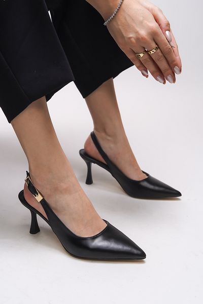 Riccon Women's Pointed Toe Heeled Shoes - Theftrine 0012106   Black Skin