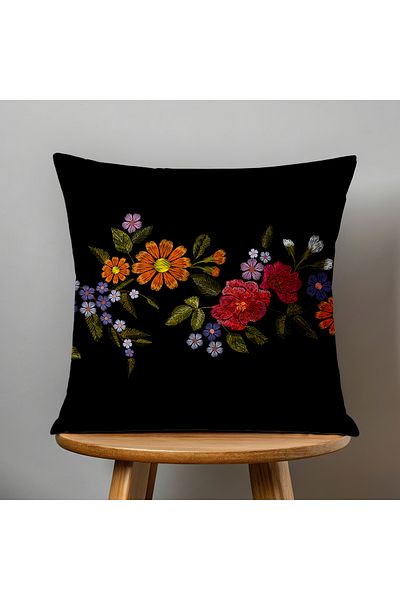 Filamente Double Sided Digital Printing Throw Pillow Cover Embroidery Look Floral Pattern