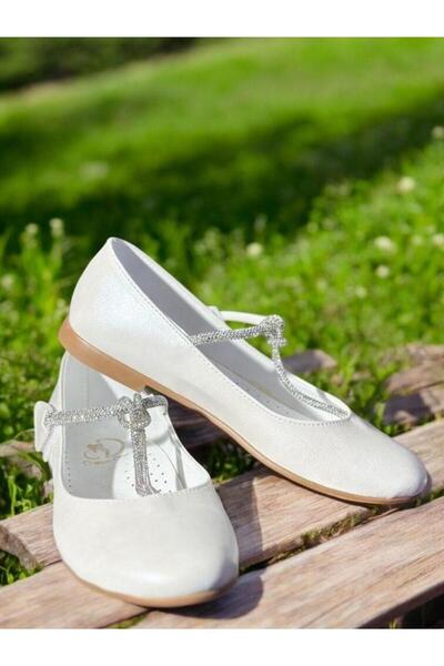 Zekids Girl's Stone Detailed Orthopedic Sole Velcro Ballerinas