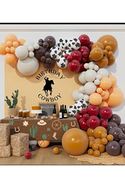 Çemrek Süs Parti Karamel Kahve Deep Red Deniz KUmu İnek Desenli Balon Dahil B...