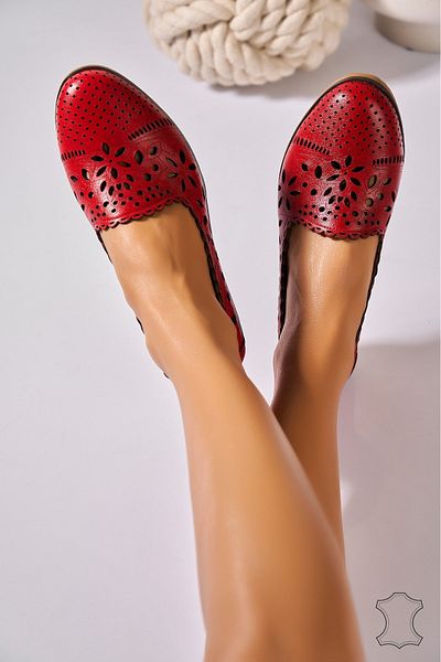 Joana Women's Ballerinas Natural Leather Red Giulia