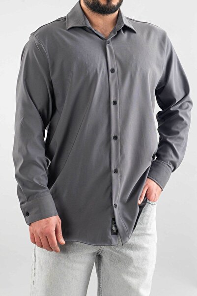 bombe Men's Shirt Smoked Slim Fit Easy-Ironing Sweat-Wicking Breathable Texture Four Seasons Oversize Classic Shirt