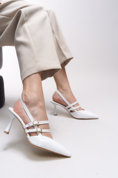 Riccon Qilyrra Women's Pointed Toe Heeled Shoes 00128306   White Patent Leather