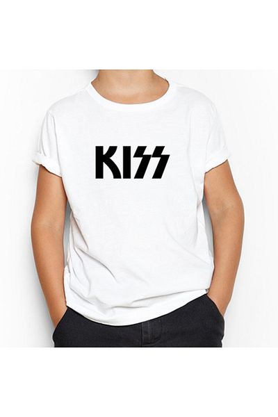 Z zepplin Kiss Logo 2 White Kids T-Shirt