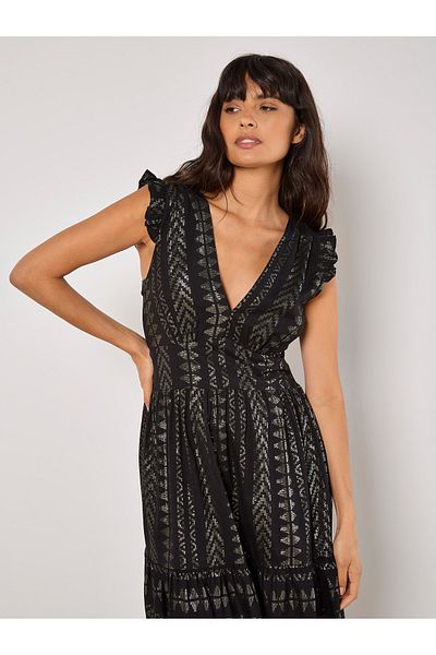 Apricot Maxikleid mit Rüschensaum