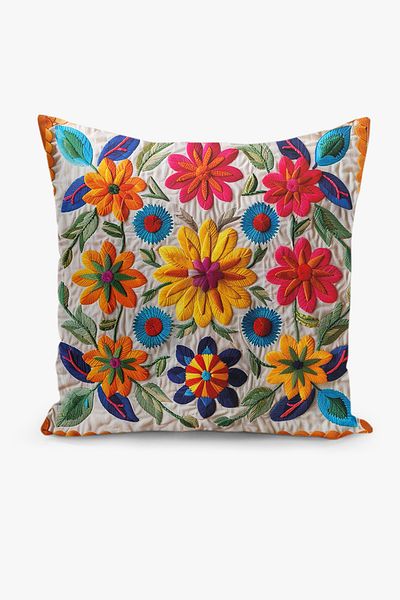 Filamente Double Sided Digital Printing Throw Pillow Cover Knitted Embroidery Look Floral Pattern