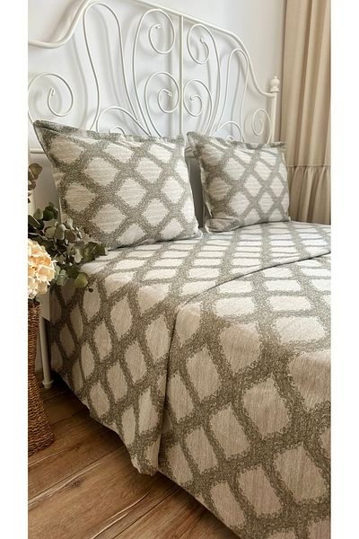 Decamor home Green Beige Classic Pattern Cotton Bedspread / Pique Set Double