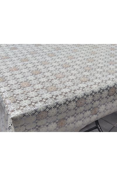 Seron Luxury Daisy Pattern Clear Pvc Tablecloth White Backdrop with Orange Detailed Flowers