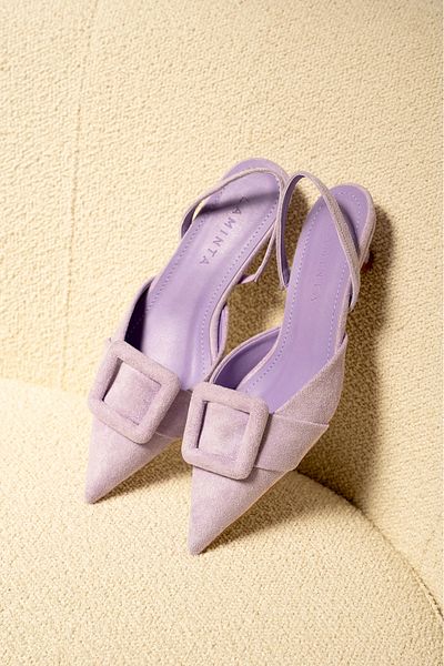 LamintaGlobal Nicole Lilac Suede Buckle Women's Heeled Shoes