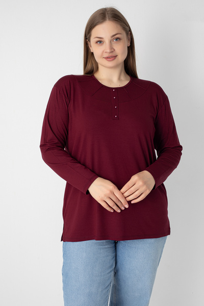 Orly More Μίνι σκίσιμο από ύφασμα βισκόζης Μακρυμάνικη μπλούζα με χτενισμένη βαμβακερή μητέρα με λεπτομέρεια σε μακρυμάνικο πέτο και κουμπιά