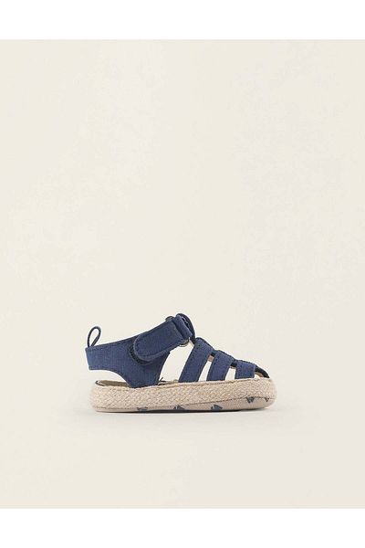 Ziddy Fabric Sandals with Jute for Newborn Boys, Dark Blue