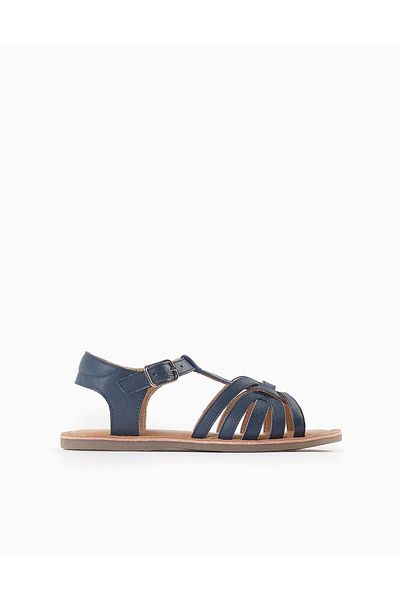 Ziddy Leather Sandals for Girls, Dark Blue