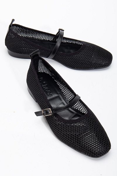 Hayalimdeki Ayakkabı Black Women's Mesh Single Strap Ergonomic Ballerina Soft Sole