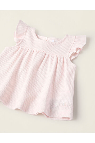 Ziddy Striped T-shirt + Denim Bloomers for Newborn Girls, Pink/Blue