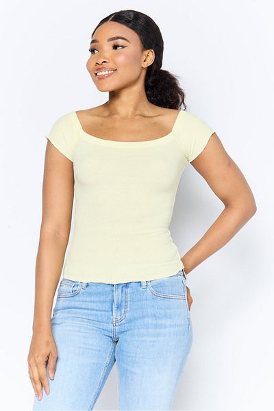 DeFacto Women Off Shoulder Ribbed Top, Yellow