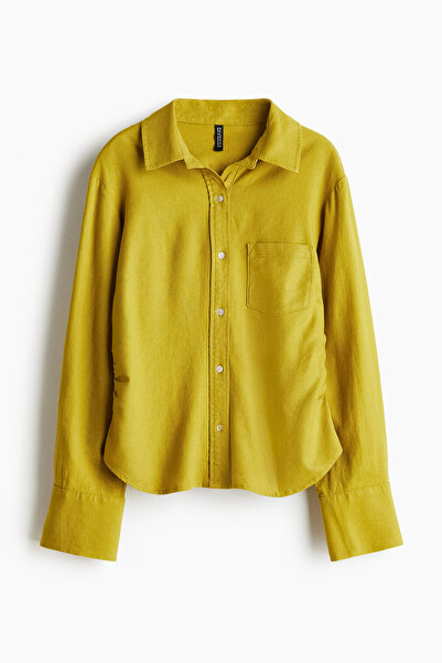 H&M Keten Karışımlı ve Büzgülü Gömlek