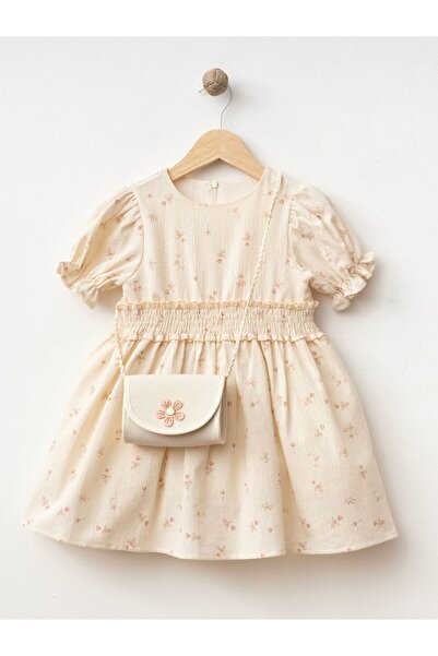 Cherrys Bebek Lale Baskılı Çantalı Kız Çocuk Elbise