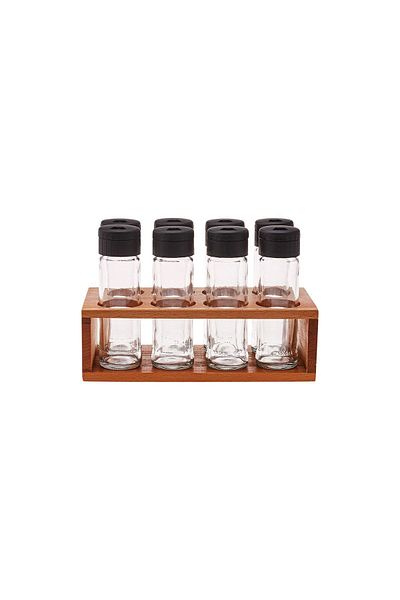 Rapt 8-Piece Spice Rack with Wooden Stand and Glass Jar Spice Set Spice Set