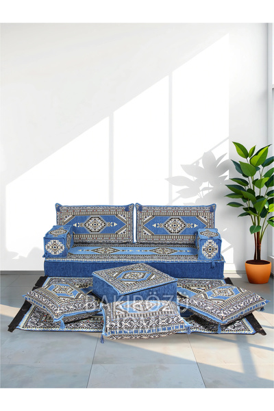 BAKIRÖZÜ HOME Şark Köşesi Takımı (20 CM MİNDER KALINLIĞI) Mavi Yahyalı Modeli