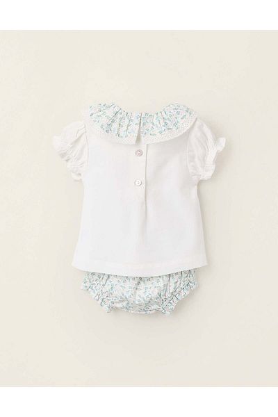 Ziddy Blouse + Bloomers Floral Pattern for Newborn Girls, White/Green