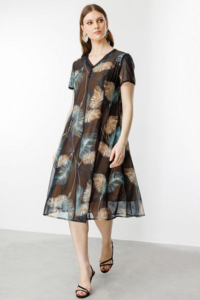 Ekol Plus Size Women's Dress - Floral Embroidered 5916 Black