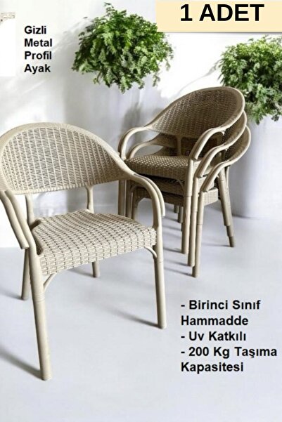 FURNLİNE MOBİLYA Furnline Mobilya Bambu Rattan Kollu Sandalye Koltuk Tekli Set