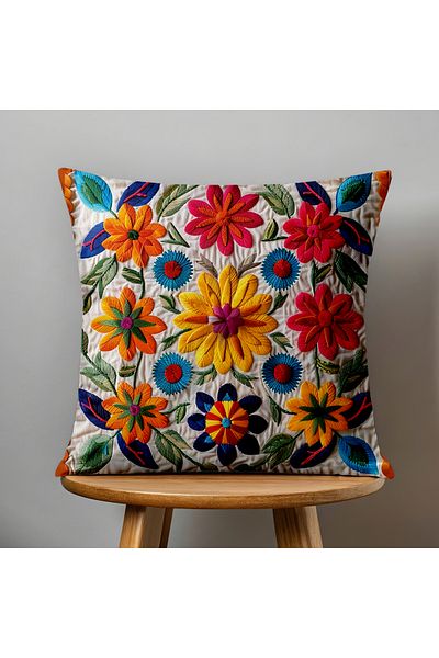Filamente Double Sided Digital Printing Throw Pillow Cover Knitted Embroidery Look Floral Pattern