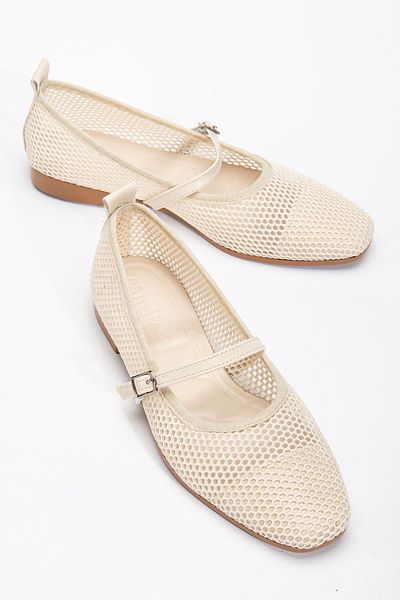 Hayalimdeki Ayakkabı Luan Beige Women's Mesh Single Strap Comfortable Ergonomic Ballerina Soft Sole