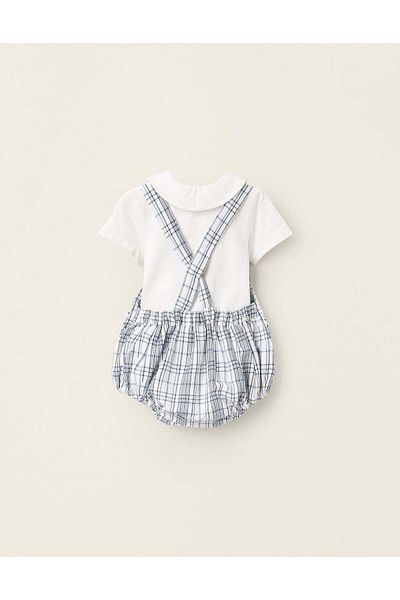 Ziddy Bodysuit + Checkered Jumpsuit for Newborns 'You&Me', White/Blue