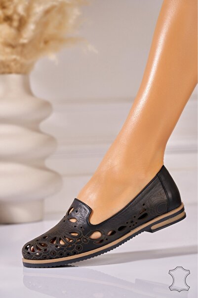 Joana Дамски балерини от естествена кожа, черни, Nathaly